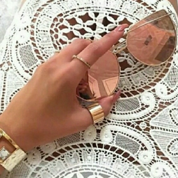 🍭5/$25 Rose Gold Mirrored Cat Eye Sunglasses - Picture 7 of 8